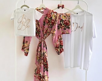 Maternity Nursing Labor Delivery Robe & Matching Baby Swaddle Blanket Set Girl, Big Bro Big Sis Daddy T-shirt, Baby Shower Gift Hospital bag