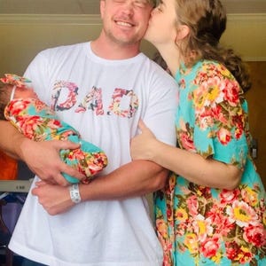 Mint Floral Mommy and me matching robe and swaddle set. Dad shirt. Maternity robe. Baby swaddle. Maternity outfits. Baby shower gift.