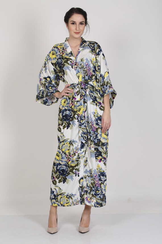 Long robe for tall women white robe with gray floral white Etsy