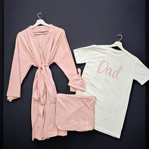 Matching Family Hospital Outfit: Maternity Robe, Swaddle Set & Personalized Hat image 5