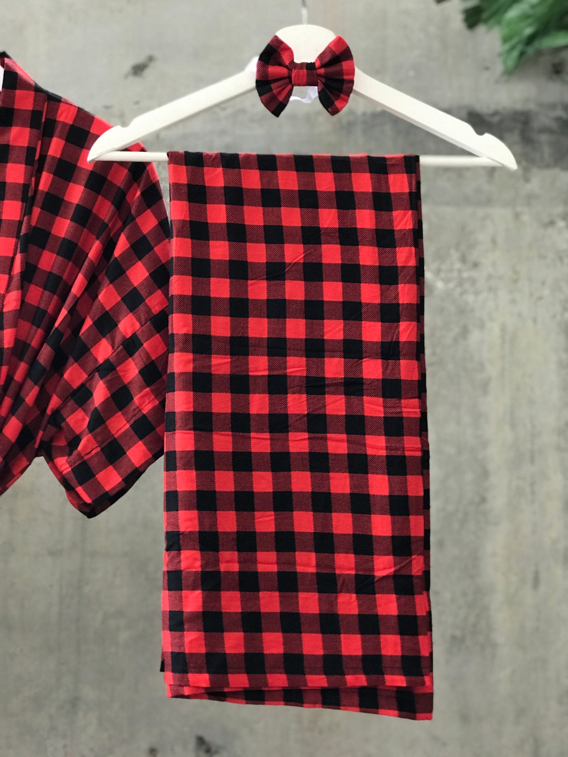 Buffalo plaid. Robe and swaddle set. Swaddle blanket. Mommy Etsy