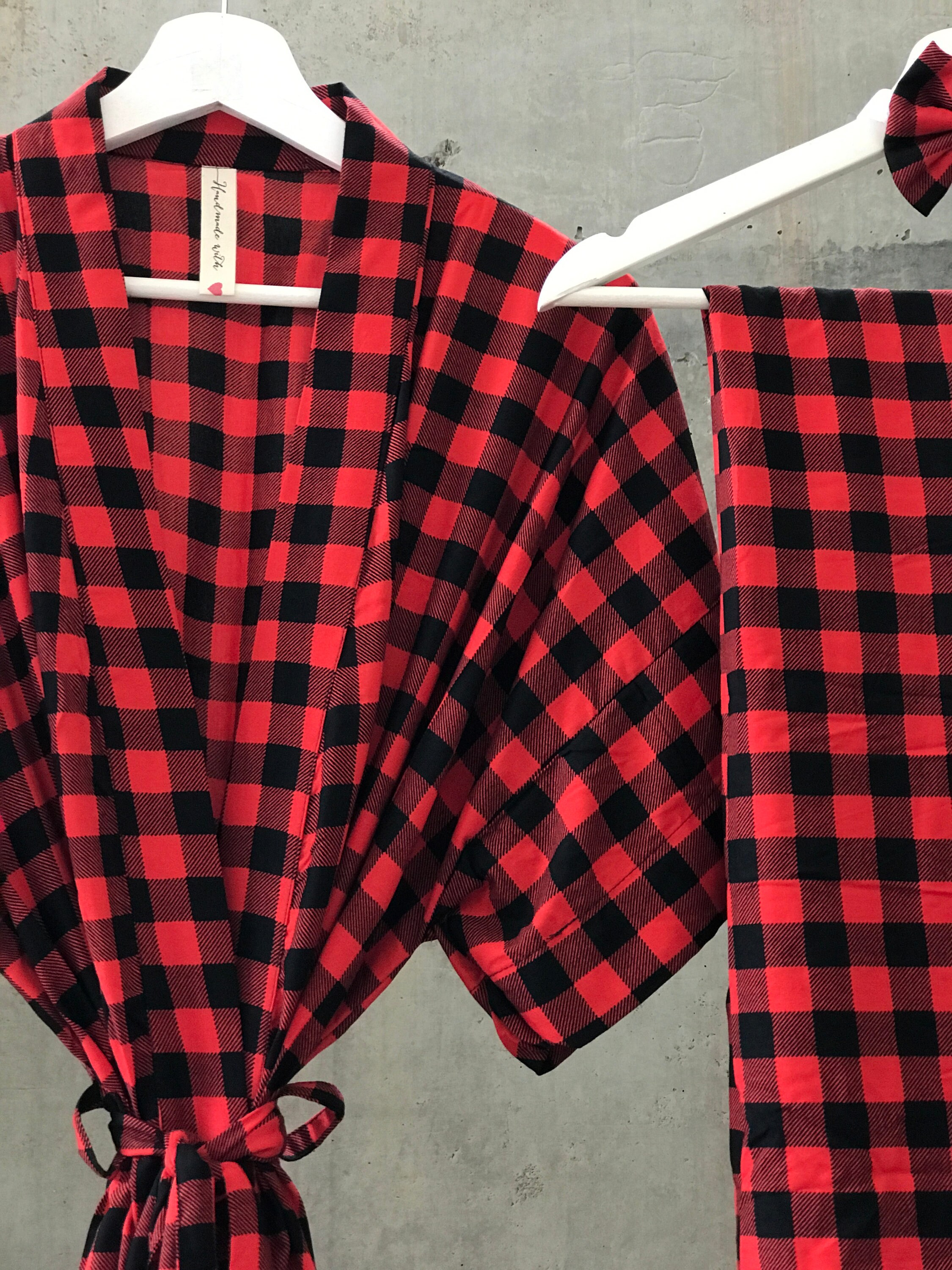 Buffalo plaid. Robe and swaddle set. Swaddle blanket. Mommy Etsy