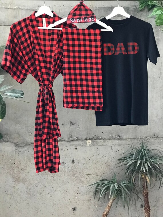 Buffalo plaid robe and swaddle set sale