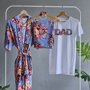 Set van badjas en swaddle. Ziekenhuisjas. Babyshower cadeau. Set zwangerschapsgewaad en swaddle. Zwangerschapskleding. Zwangerschap. Vadershirt.