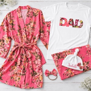 Pink Maternity Dress with Matching Dad shirt Couple lounge and sleepwear.