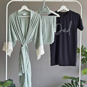 Mommy and me robe and swaddle set. Maternity robe and swaddle set boy. Mommy and me outfits. Baby shower gift. Baby blanket. Maternity robe. image 2