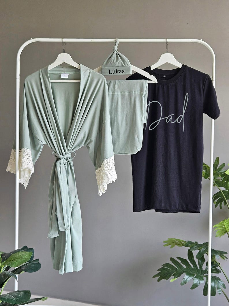 Mommy and me robe and swaddle set. Maternity robe and swaddle set boy. Mommy and me outfits. Baby shower gift. Baby blanket. Maternity robe. image 2