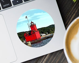 Big Red Lighthouse Vinyl Sticker: Holland Michigan Decal