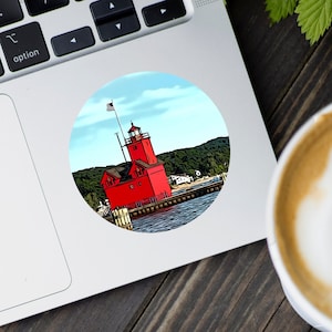 Big Red Lighthouse Sticker, Big Red Michigan Sticker, Big Red Decal, Lake Michigan Decal, Holland Sticker, Lighthouse Vinyl Sticker