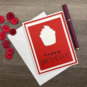 Carte de joyeux anniversaire rouge cramoisi et blanc, quantité 1