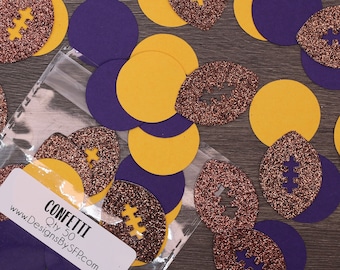 1" Purple and Gold Football Confetti, Qty 50