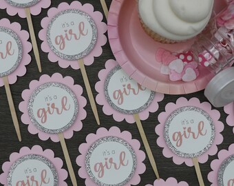 It's A Girl Pink Cupcake Toppers | Baby Shower, Gender Reveal Decorations