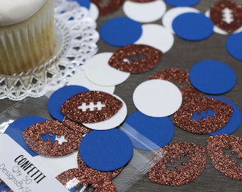 1" Blue and White Football Confetti, Qty 50