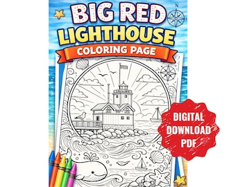 Big Red Lighthouse Coloring Page | Holland Michigan Printable | Kids Travel Activity | Instant Digital Download