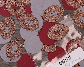 1" Maroon Red and Gray Football Confetti, Qty 50