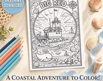 Disegno da colorare del grande faro rosso / Holland, Michigan (scaricabile in formato digitale)