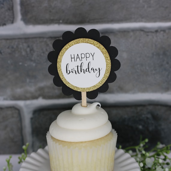12 Uds Oro Negro 30 40 50 60 70 80 Años Cupcake Topper Aniversario Adulto 30 40 50 60 Aniversario Pastel Bandera Decoración De Fita De Cumpleaños - AliExprs 15