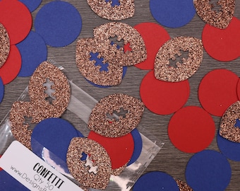 1" Red and Navy Blue Football Confetti, Qty 50