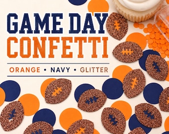 Coriandoli a tema football americano, arancioni e blu navy, per la giornata di gioco, confezione da 50 pezzi.