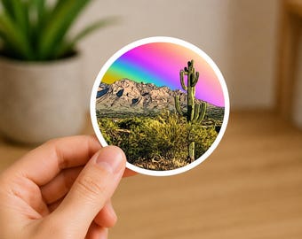 Desert Rainbow Sticker | Cactus Vinyl Sticker for Laptop, Water Bottle, Notebook