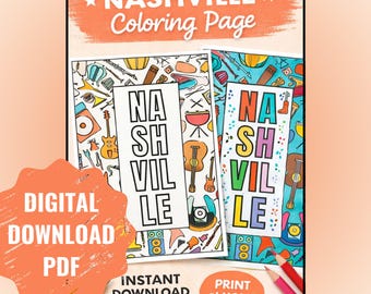 Nashville Music Coloring Page Printable | Musical Instruments Sheet | Tennessee Activity Page