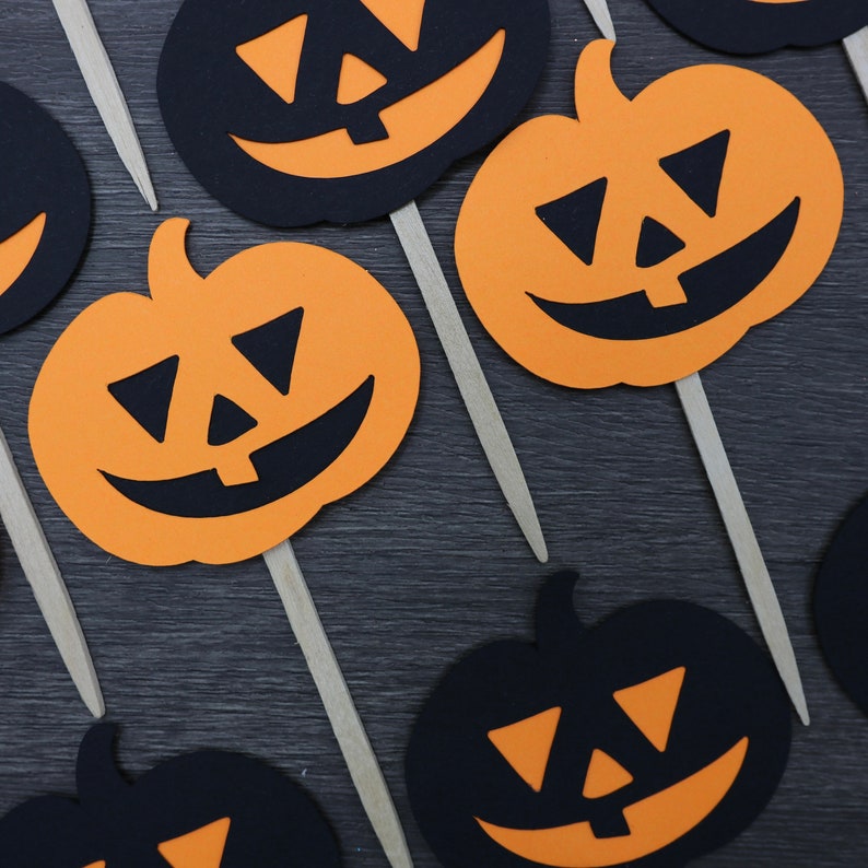 Jackolantern Cupcake Toppers Halloween Cupcake Picks Etsy