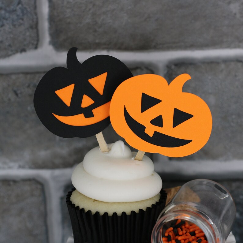 Jackolantern Cupcake Toppers Halloween Cupcake Picks Etsy