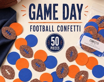 Coriandoli a tema football americano, arancioni e blu, per il giorno della partita, confezione da 50 pezzi.