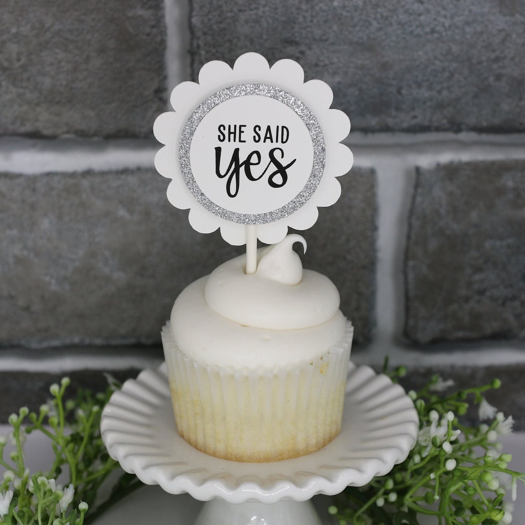 She Said Yes Cupcake Toppers for Engagement, Bridal Shower, and