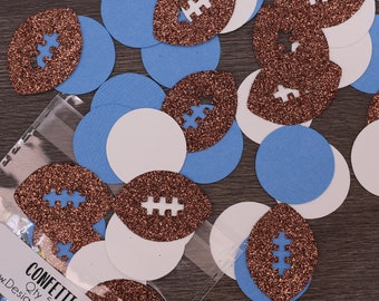 1" Light Blue and White Football Confetti, Qty 50