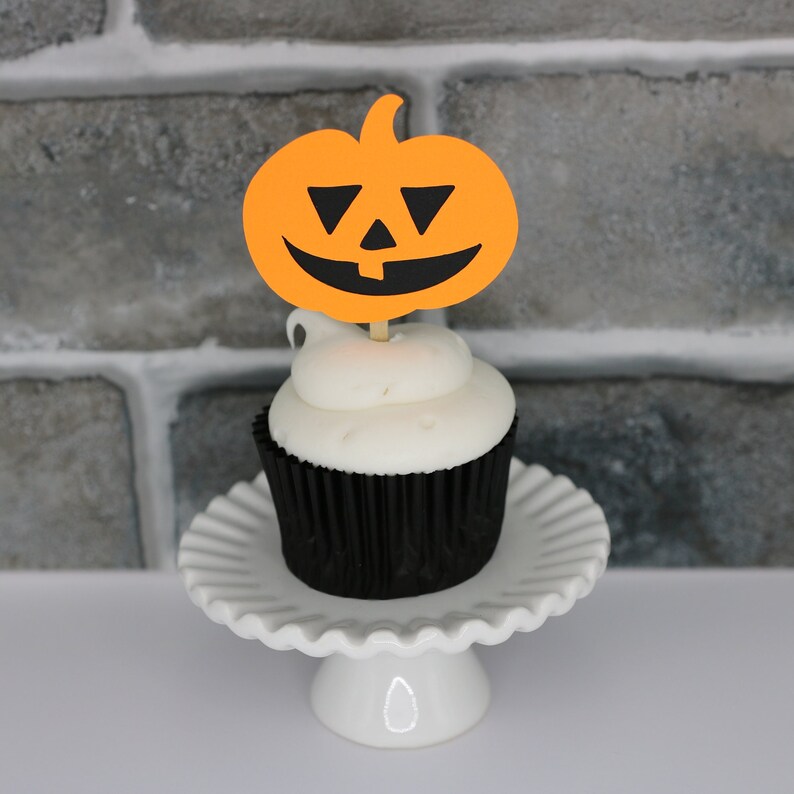 Jackolantern Cupcake Toppers Halloween Cupcake Picks Etsy