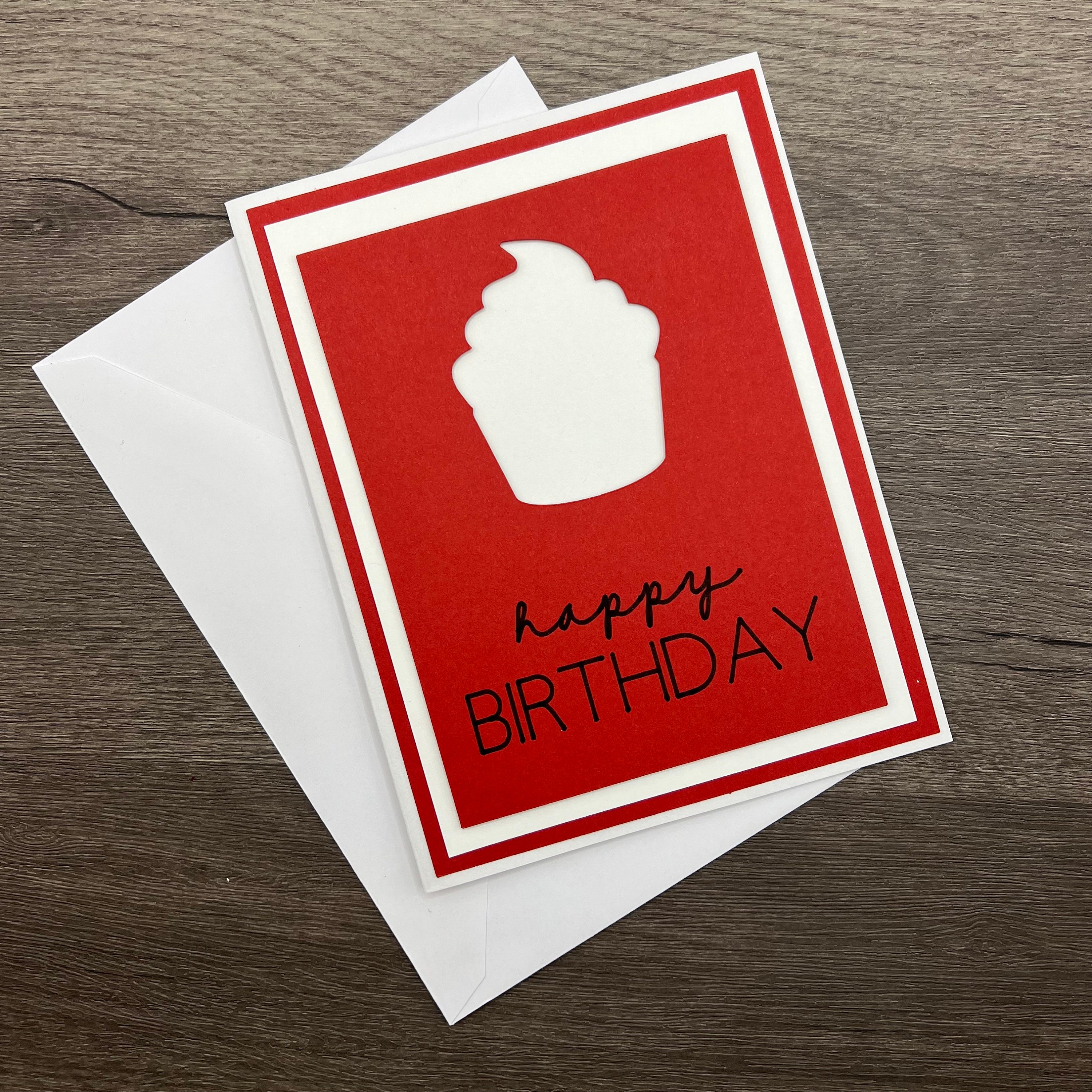 Crimson Red and White Happy Birthday Card, Qty 1 - Etsy