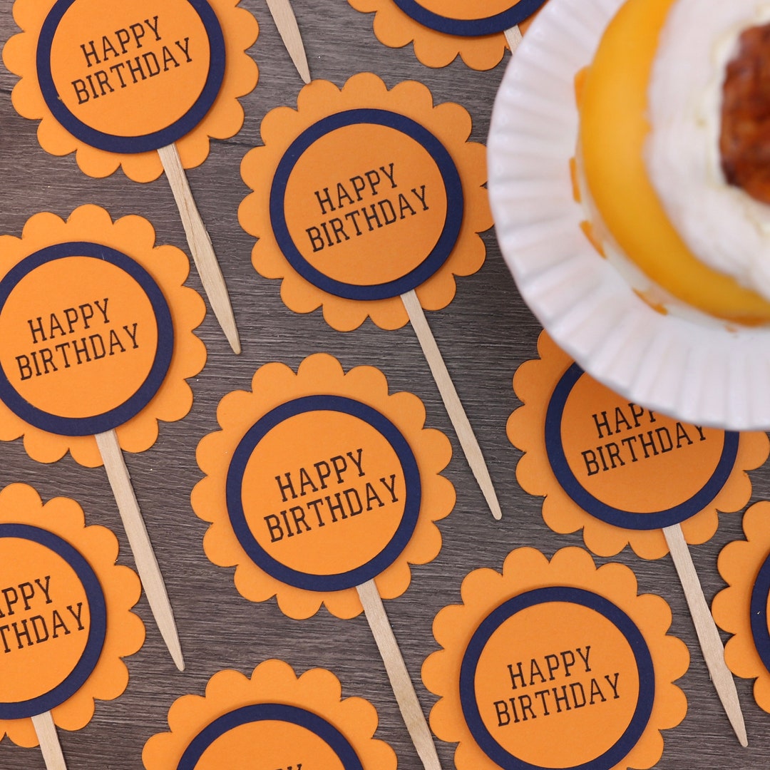 Auburn Birthday Cupcake Toppers, Orange and Navy, Qty 12 Etsy