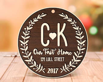 Our first Home Tag, Wood Our First Home Ornament Christmas Tag Ornament New House Gift, Our First Home Ornament Present Monogram Wood Tag 29