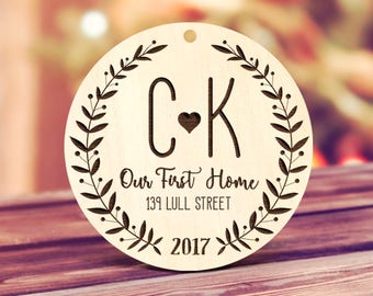 Our first Home Ornament, Wood Our First Home Christmas Tag Ornament New House Gift, Our First Home Ornament Present Monogram Wood Tag 29