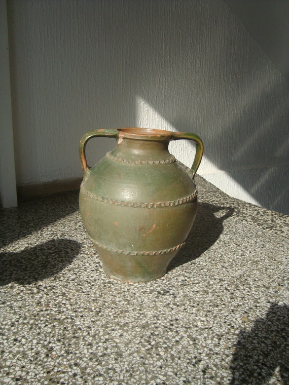 Rare Antique pottery,large pot with embossed monogram of artist and year 1891