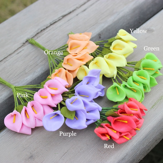 Bunch of 12-White Calla Miniature Flowers,Foam Flowers,Miniature Lilies,Wedding Flower,Wedding Floral Findings, Boutonniere Pink Flowers