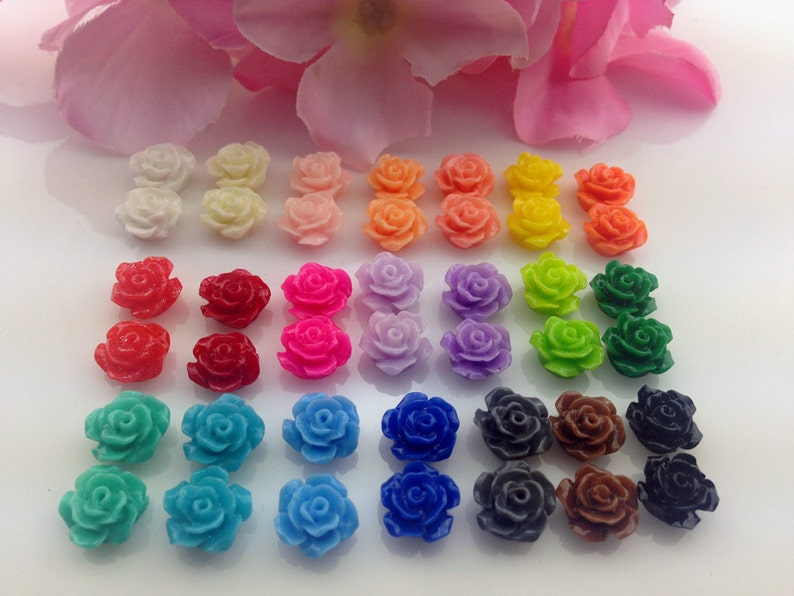 50pcs Mixed Color 10MM Resin Rose Flower Flat Back Pink Resin Etsy