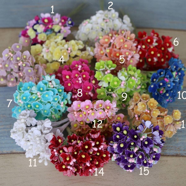 Bunch of 8 stems-Forget Me Nots Mini Millinery Scrapbooking Tiny Mulberry Paper Flower Bunch Flower Crown,Wedding Corsage Brooch Flower