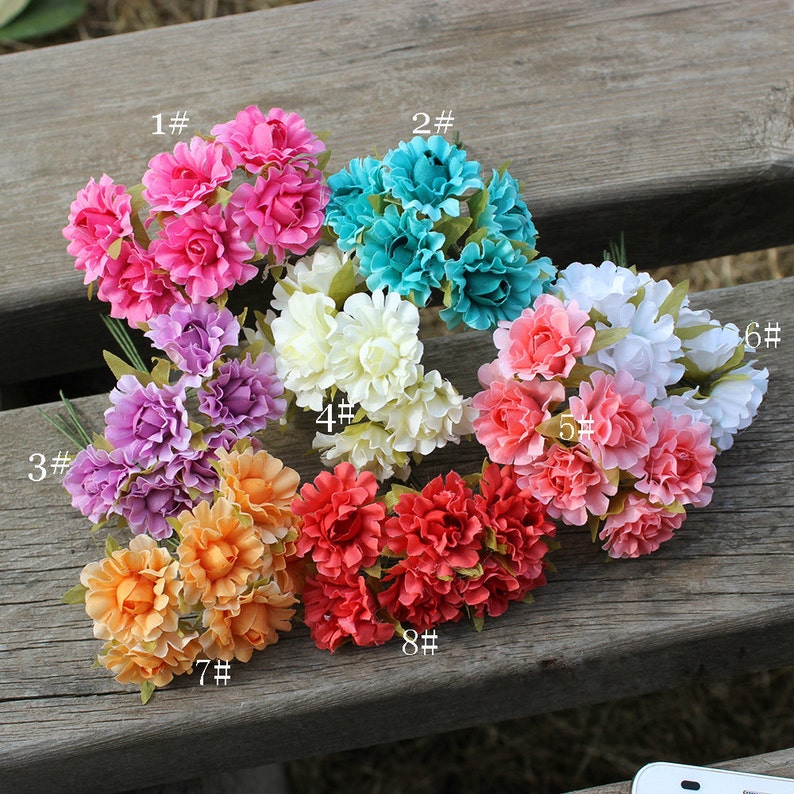 6 miniatyrblommor i tyg, hattar, trådbundna blommor, brudhåraccessoarer, blomkrona, festgåvor, bröllopsblommor för heminredning
