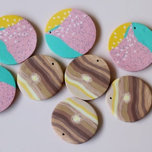 6pcs - Marble Effect Pastel Polyer Clay Fimo Clay for Earrings, Round Fimo Pieces Fimo Pendants, Fimo Polyer Clay Necklace Jewelry Charms