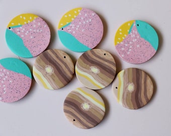6pcs - Marble Effect Pastel Polyer Clay Fimo Clay for Earrings, Round Fimo Pieces Fimo Pendants, Fimo Polyer Clay Necklace Jewelry Charms