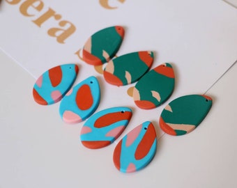 6pcs - Green Teardrop Drop Dangle Polyer Clay Fimo Clay for Earrings, Fimo Pieces Fimo Pendants, Fimo Polyer Clay Necklace Jewelry Charms