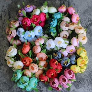 Bunch of 6 - Corsages & Boutineers Wired Flower Bridal Bouquet Camellia Flowers Buds For Centerpiece,Wedding,Anniversary Flowers