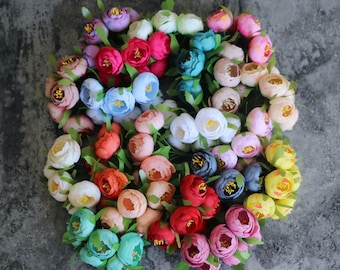 Bunch of 6 - Corsages & Boutineers Wired Flower Bridal Bouquet Camellia Flowers Buds For Centerpiece,Wedding,Anniversary Flowers