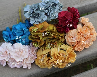 6er Strauß Blume,Faux Fake Hochzeit Braut Chic Blüten Mini Blume mit Draht,Headpiece machen,Seidenblume Blumen Blumen Krone Accessoires