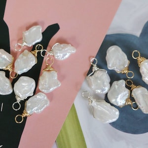 2pcs-Fresh Water Pearl Charm, Baroque Pearl Charms,  Natural Pearl Charm Necklace, White Dangle Pearl Earring Pendant, Irregular Size