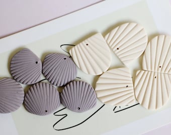 6pcs Fan Shape Fimo Clay Dangle Stud Earring Charms Pendants, Shell Design Fimo Art Effect Neckalce Jewelry Pendants, Fimo Pieces