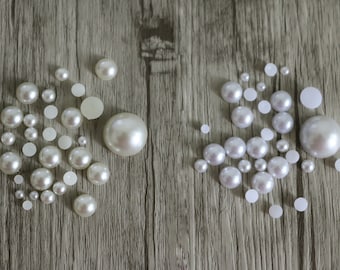 50pcs 0.2cm-2cm Flatback Pearl White Ivory  Pearl Cabochon Ivory Faux Pearl Cab Small Round Pearl Cab Accessories
