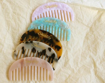 Personalized Engraved Fan Comb, Custom Engraved Wide-Tooth Comb, White Bridesmaid Gift, Birthday Gift, Everyday Hair Accessory